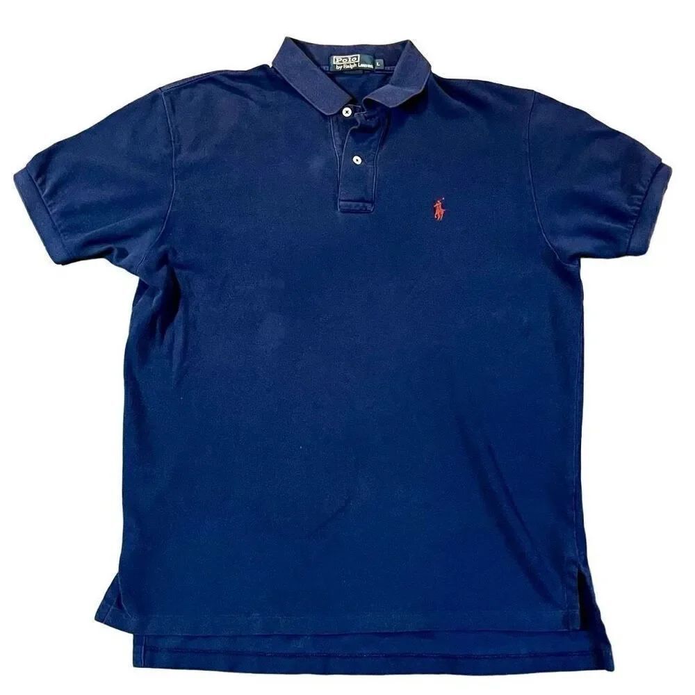 Polo By Ralph Lauren Blue Solid Color Collared Polo Large